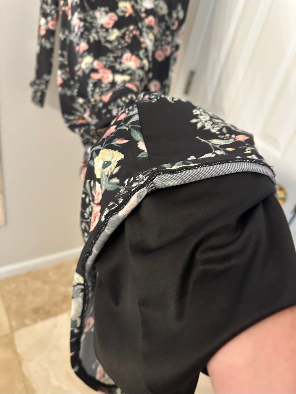 AFRM Black Long Sleeve Floral Midi Dress with Pink & Cream Blooms - Picture 4 of 6
